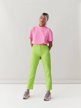 Lazy Oaf LO Mom Jeans Denim 100% Cotton Lime Green Neon 26 NEW NWT Colorful